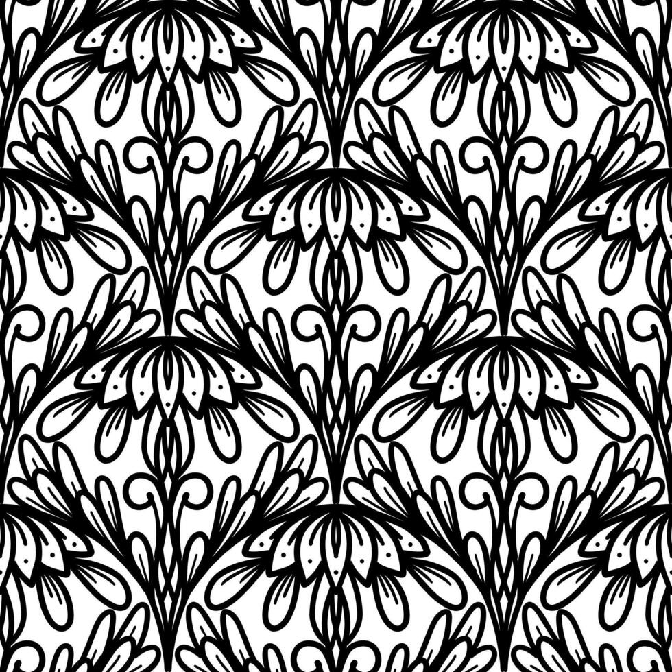 250603 black and white line floral seamless background vector