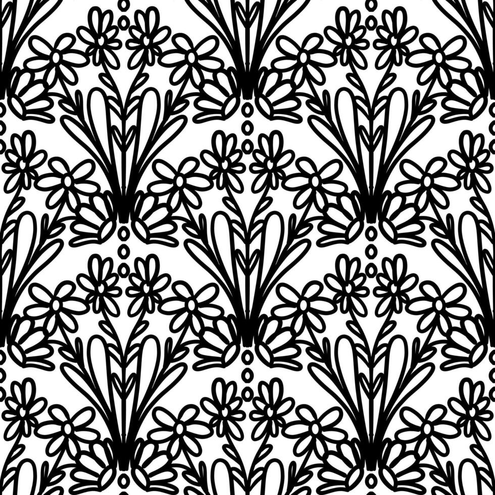 250605 black and white floral scribble seamless background vector