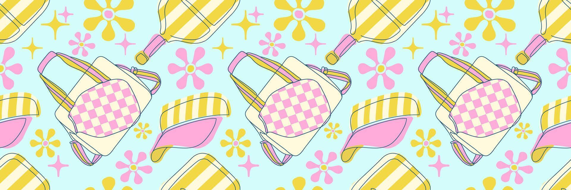 Colorful floral and bag pattern design vector
