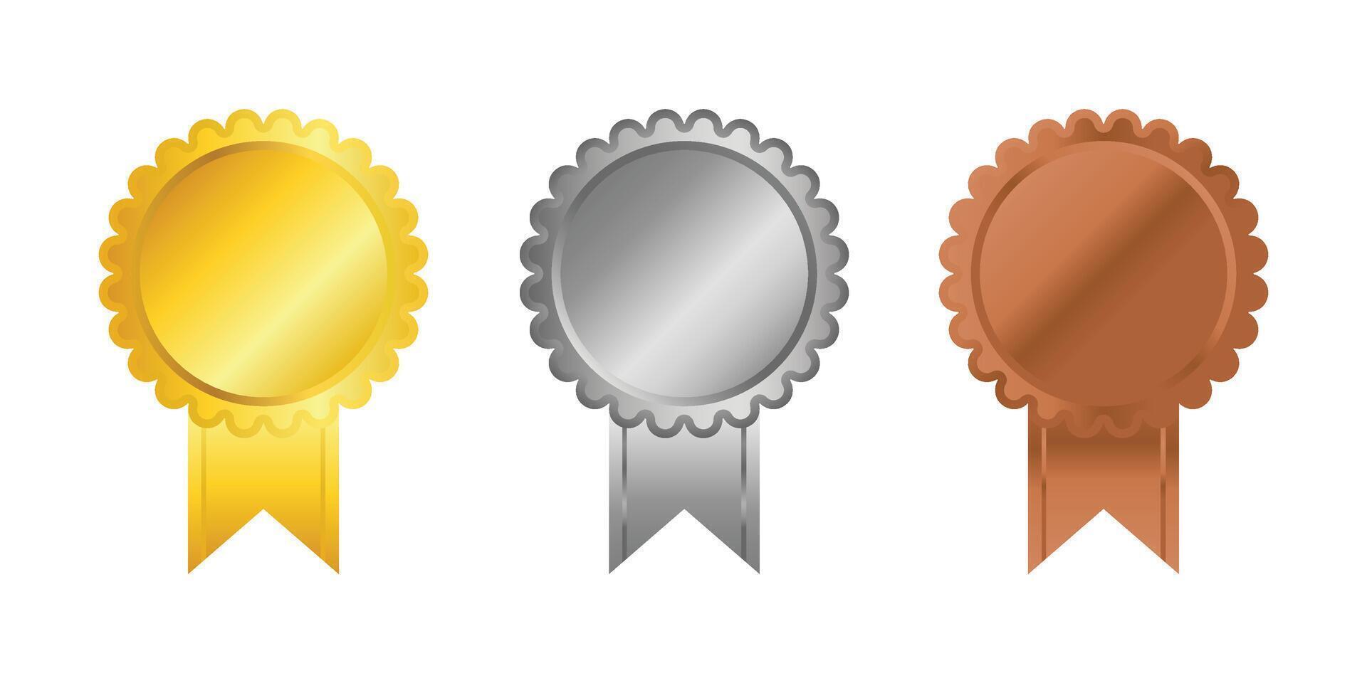 Ribbon medals set on white background. Golden, silver and bronze. vector