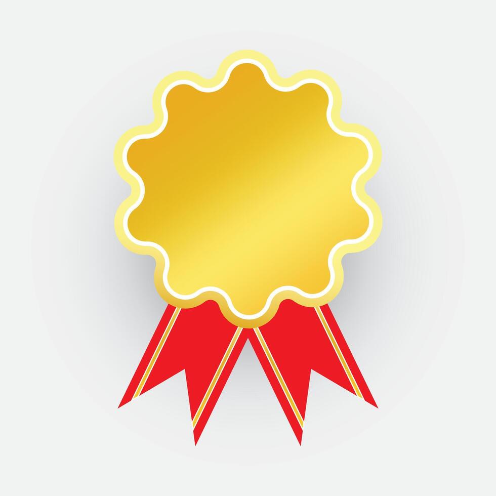 Golden medal-style badge featuring a vibrant red ribbon, symbolizing achievement, honor, and excellence vector