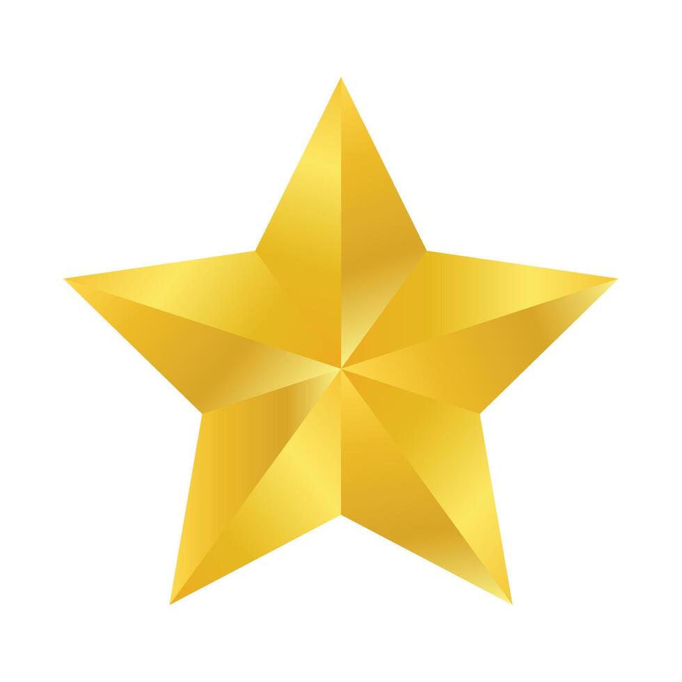 Golden Five-Pointed Star Icon with Radiant Appearance on White Background vector