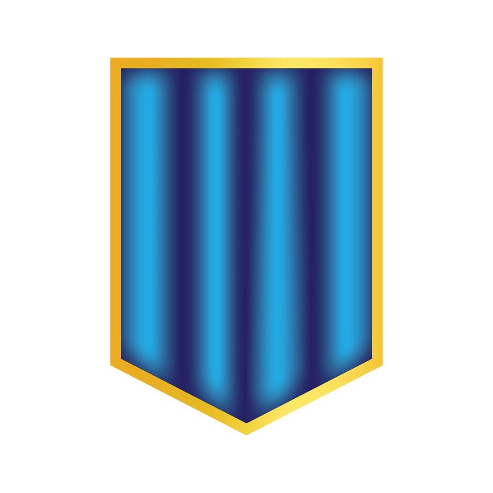 Golden Framed Blue Patterned Shield with Vertical Gradient Stripes. vector