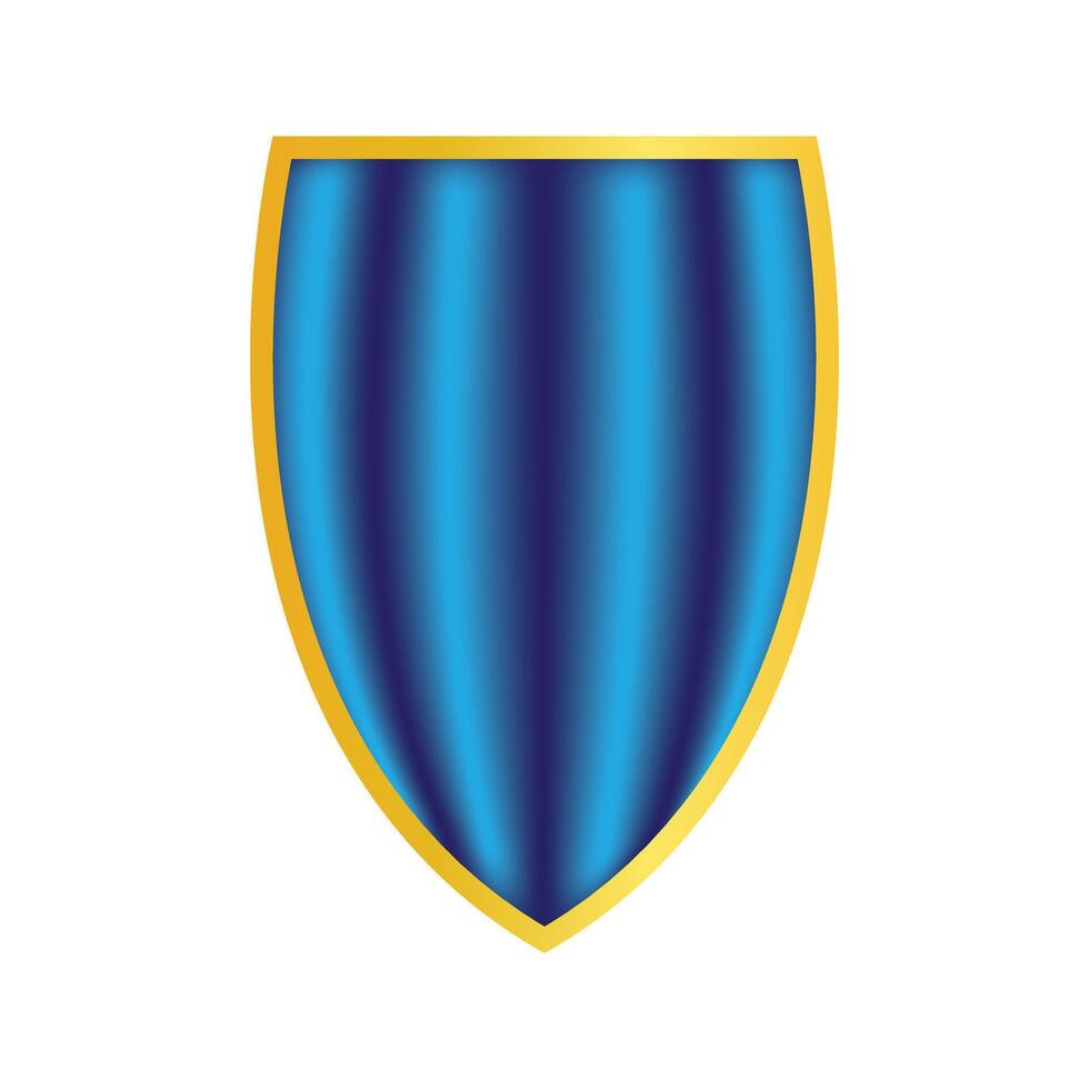 a shield with a gold frame and blue vertical gradient stripes, evoking themes of protection, strength, and modern design aesthetics. vector