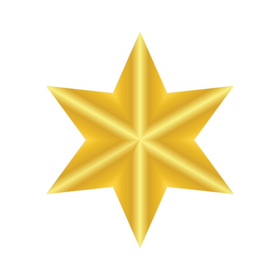Golden Eight-Pointed Star with Radiating Metallic Shine on White Background vector
