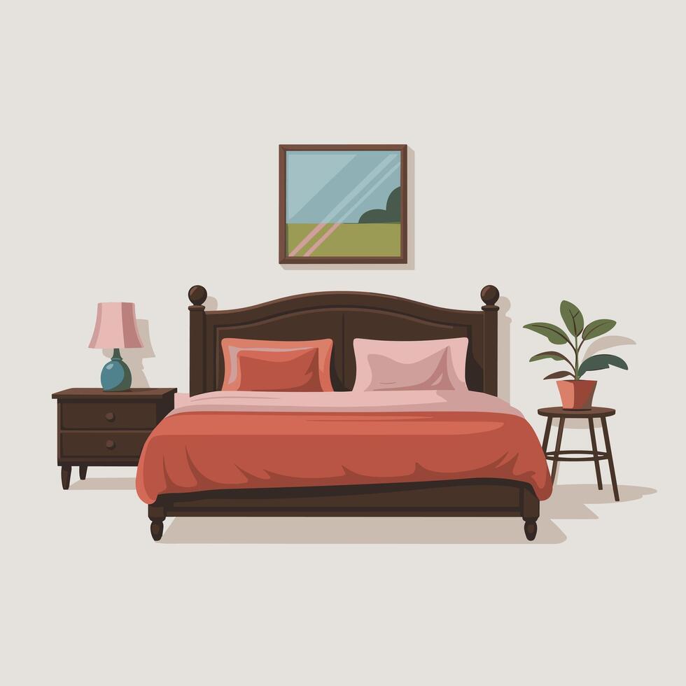 Flat Illustration of a Cozy Bedroom Interior vector