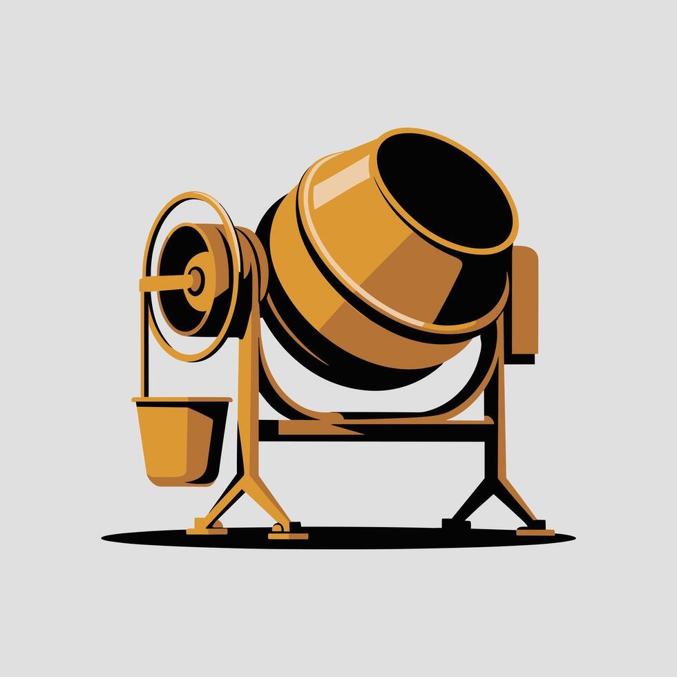 Stylized Cement Mixing Machine in Flat Design vector