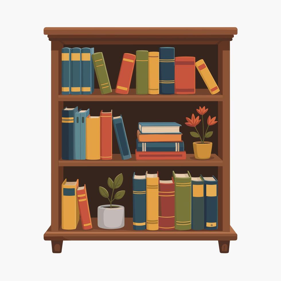 Minimalist Bookshelf with Neatly Arranged Items vector