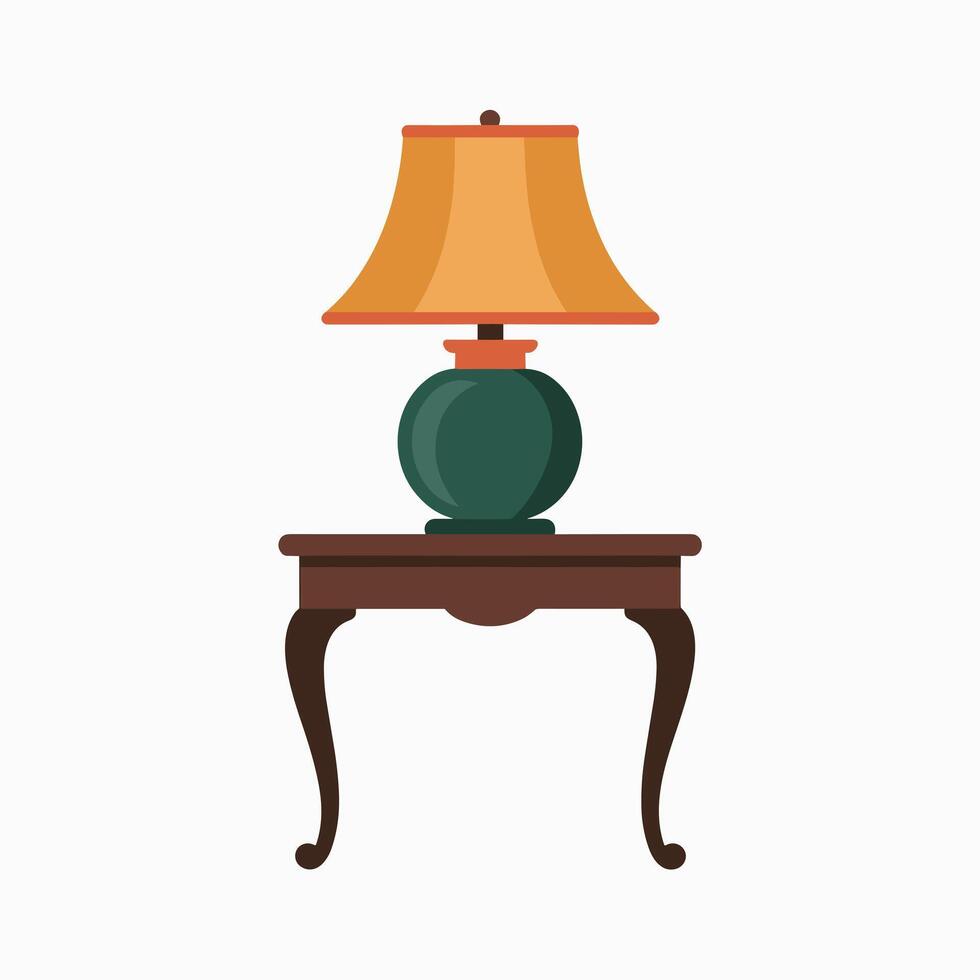 Flat-Style Nightstand with Decorative Table Lamp vector