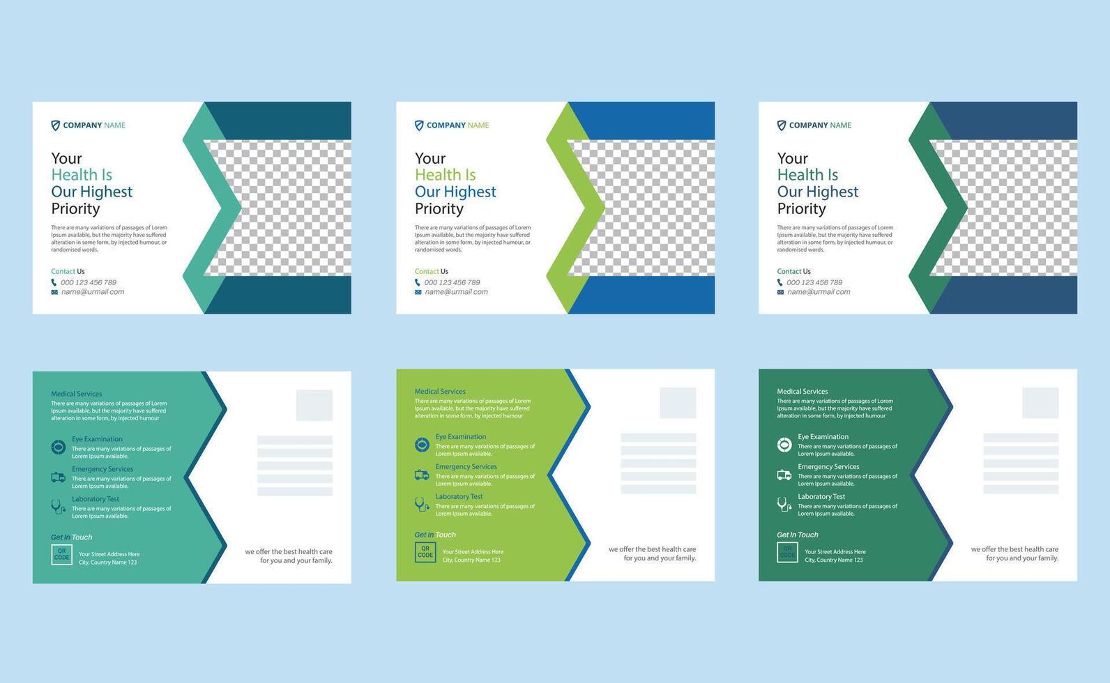 Creative modern business healthcare medical clinic hospital postcard template design. vector