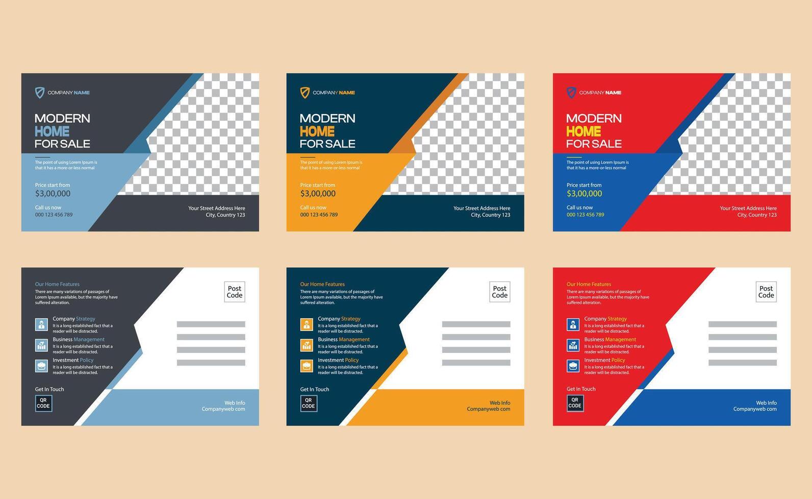 Elegant clean creative modern corporate company business home house property sale real estate post card template design. vector