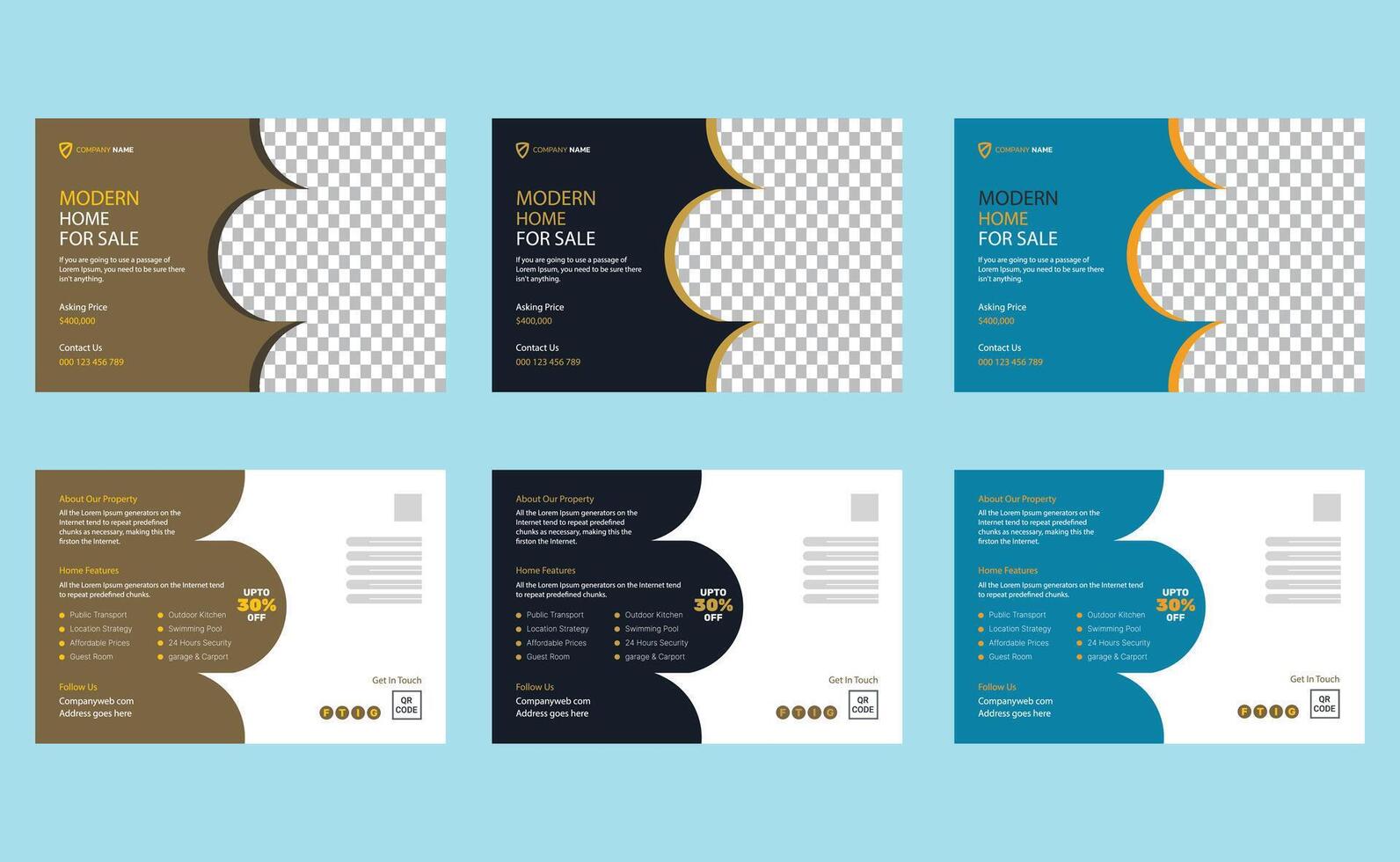 Creative editable modern company corporate business home house rent building apartment real estate postcard design template. vector