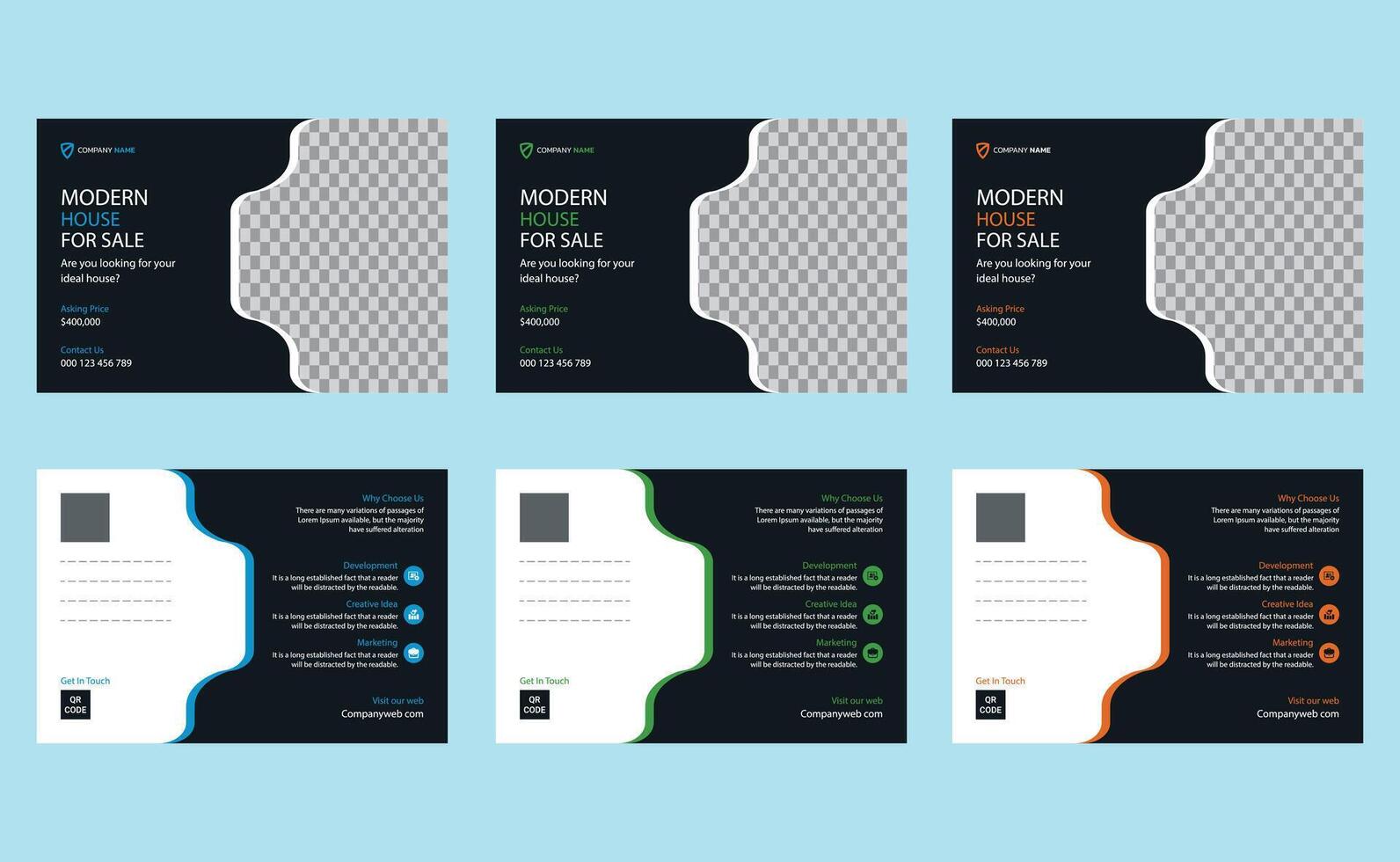 Creative editable modern company corporate business construction home house sale building property real estate postcard template design. vector