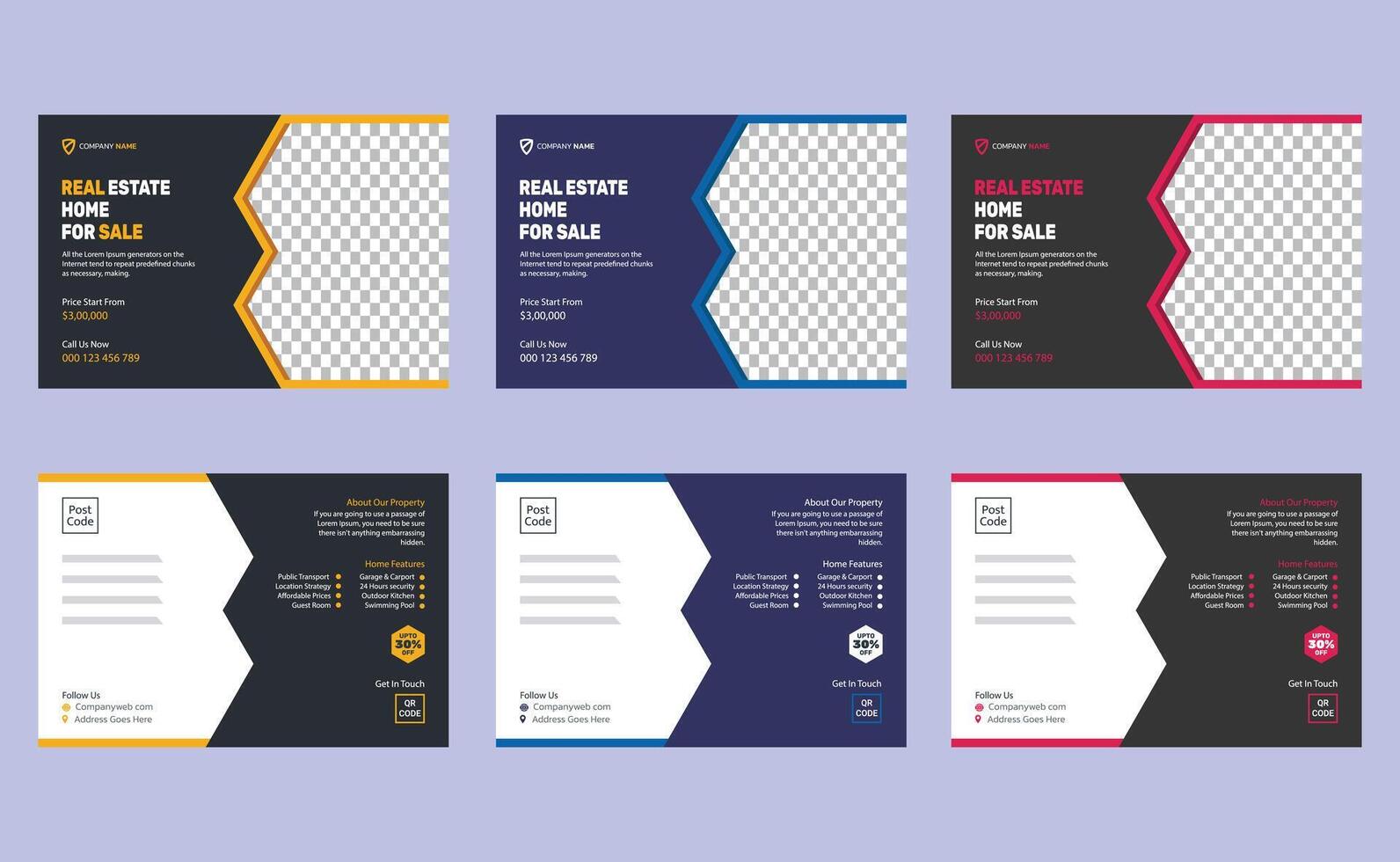 Creative modern company business construction real estate post card template design. vector