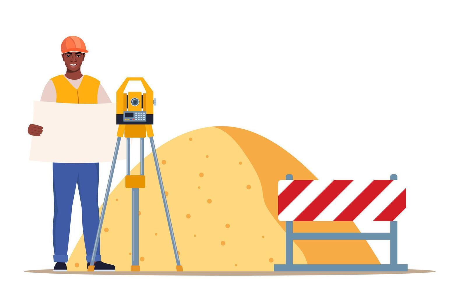 Surveyor with equipment at construction site vector