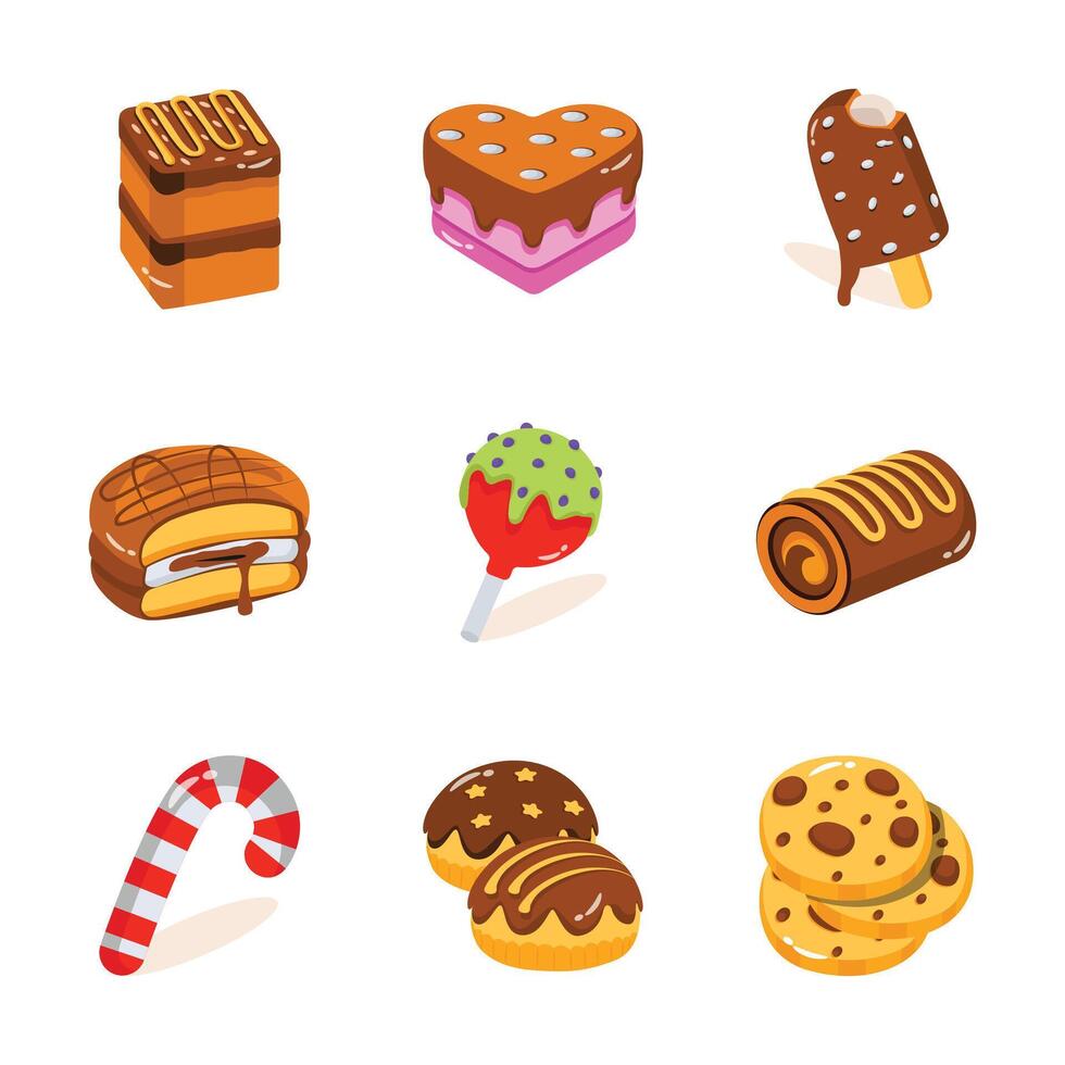 Cartoon desserts including cakes and candies vector