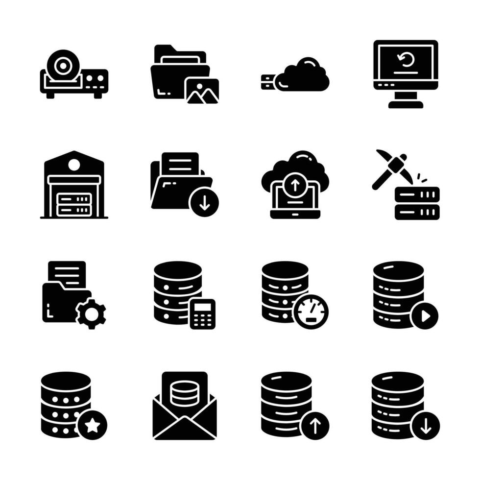 Catchy Bundle of Database Repository Glyph Icons vector