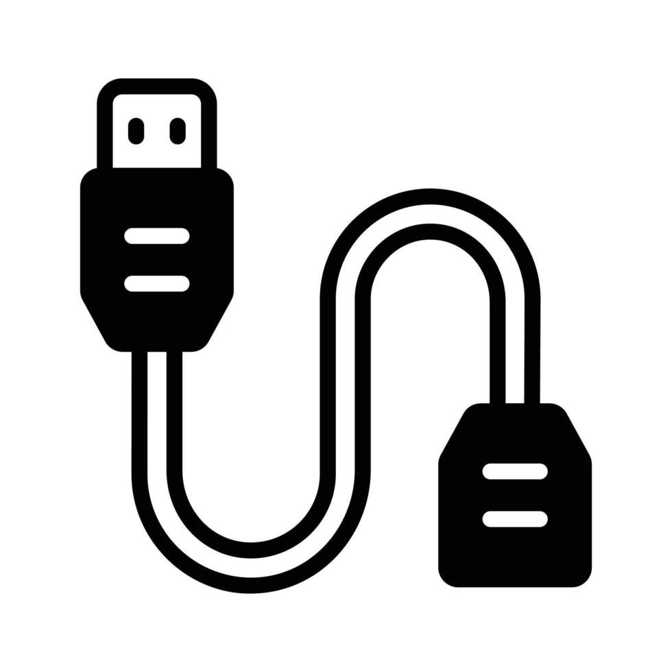 A modern glyph icon showing USB cable connection. vector