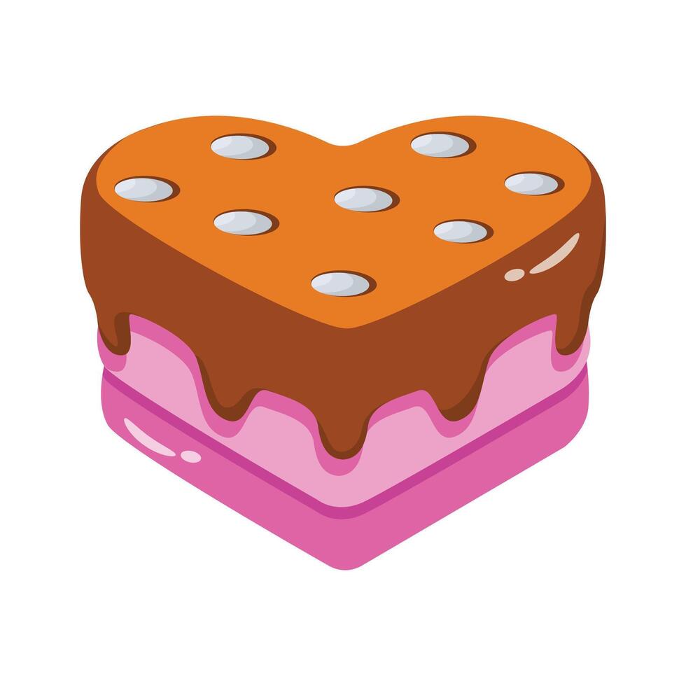A loveable 2d style icon of decorated heart cake vector