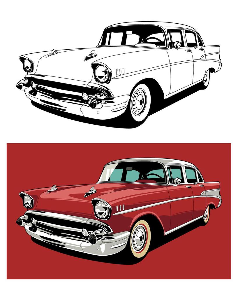 Vintage cars illustration in white and red vector