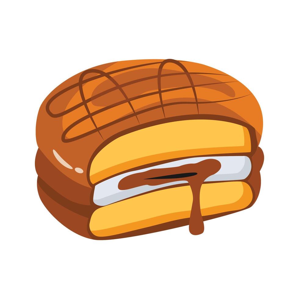 A warm 2d style icon of cream filled bun vector