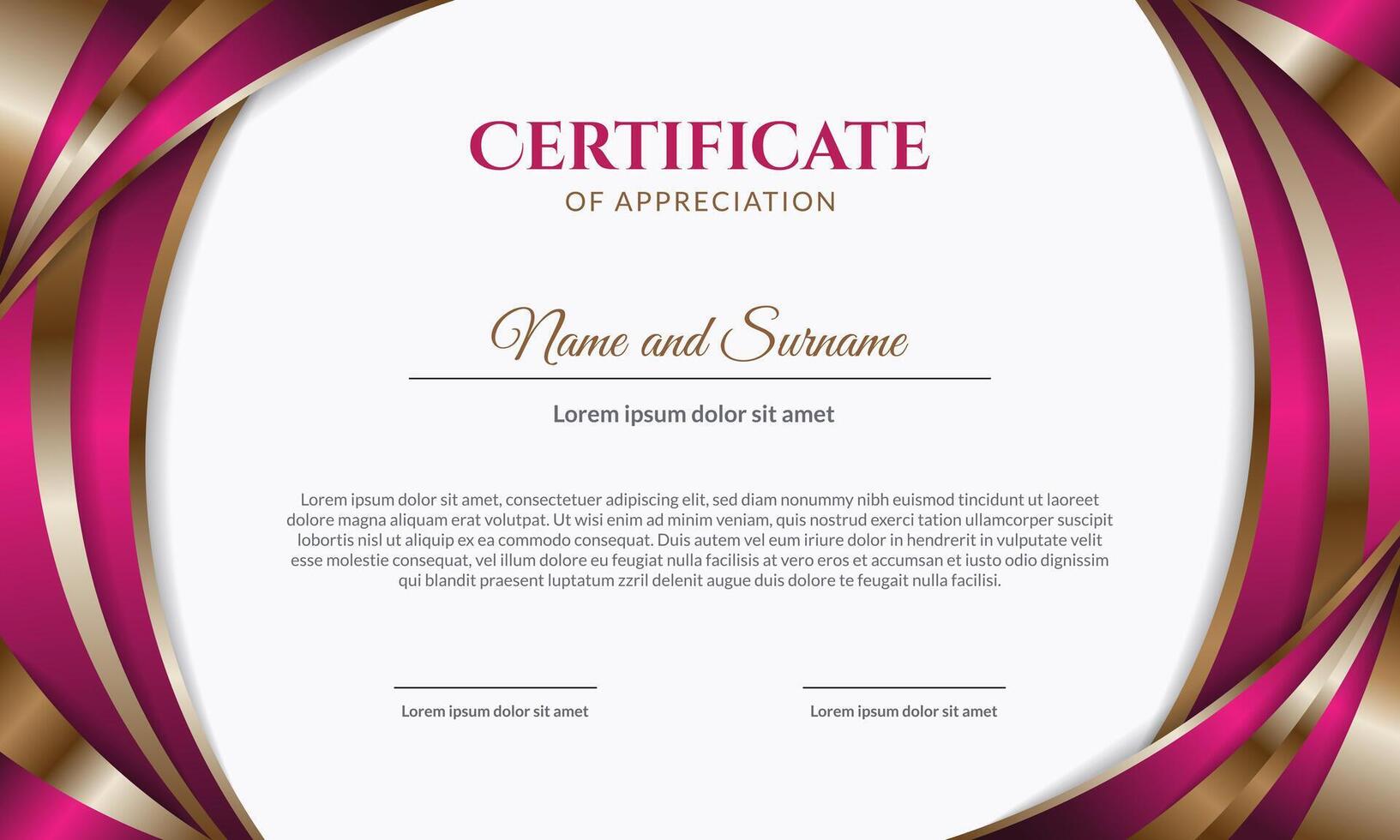 Certificate template design, modern abstract design in pink and gold on white background. vector