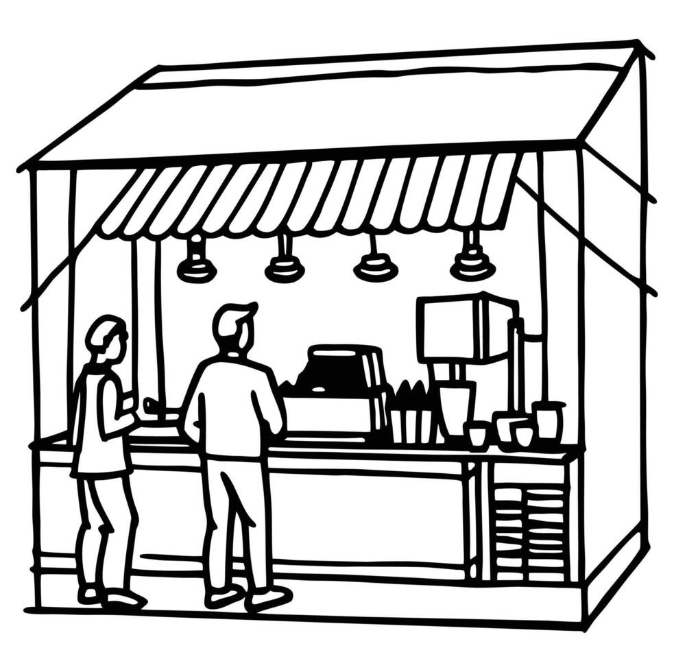 Coffee Shop Behind The Scene Sketch Color vector