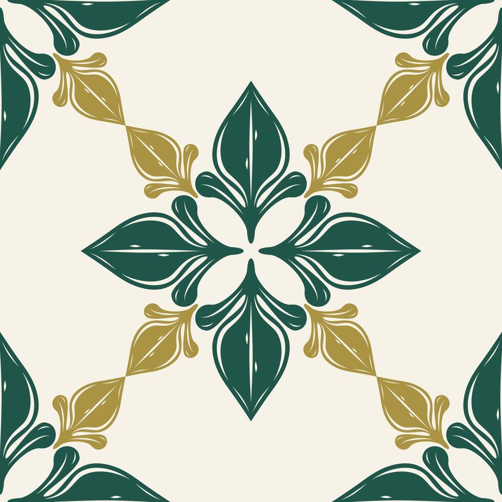 Bright and Clean Meditation Seamless Tiles Pattern. Glamorous Delight Thai Style Modern Flourish Ornament Decoration With Golden Deep Green on Light Cream Background Luxury Merit Aims Perfect Silk Art vector