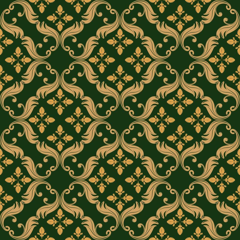 Embellishment Royal Expensive Wealth and Honor Gold on Deep Green Background Seamless Luxury Ornament Delicate Glamour Florals Pattern. Beautiful for Wallpaper Fashion Indeed Fabric Textiles Tiles Rug vector
