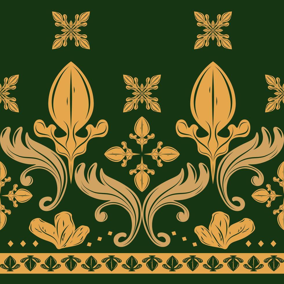 Classic Flourishes Damask Antique Luxury Baroque Design. Elegance Florals Pattern with Royal Gold Geometric Ornament Style for Opulence Graphic Backdrop Background Seamless Border Fashion Clothes Lace vector