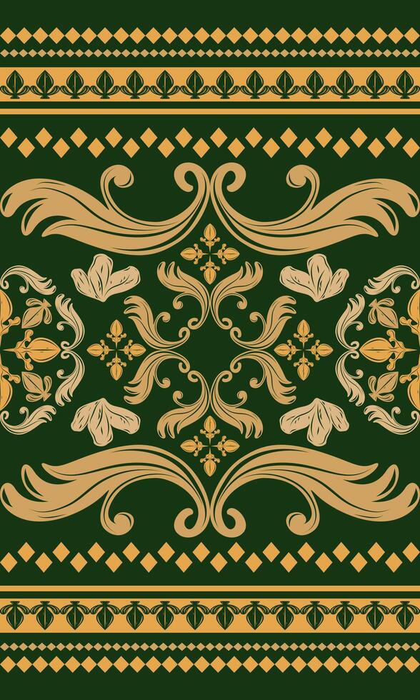 Digital Ethnic Curtain Border Luxury Haute Couture Baroque Style with Golden Scroll Ornament. Beautiful Grandiose Pattern for Expensive Decoration Perfect for Wallpaper Mattress Carpet Handicraft Silk vector