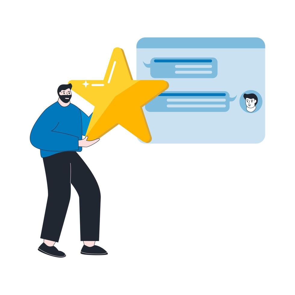 Illustration of a businessman holding a big star to give a review. employee statistics in the concept of employee satisfaction. vector