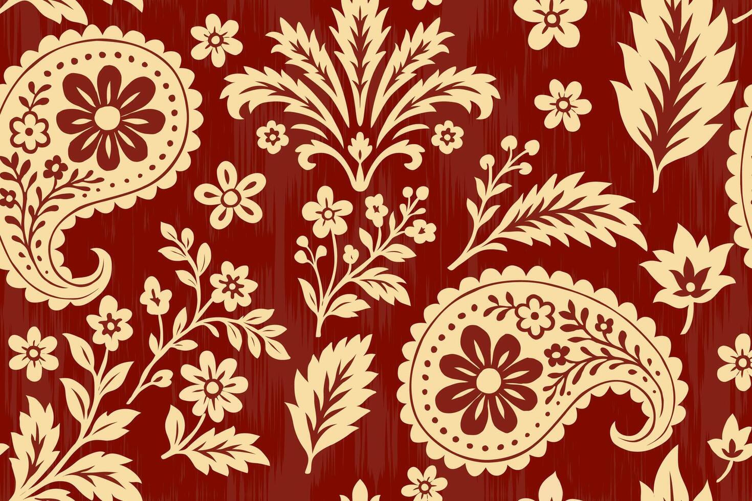 Floral paisley pattern on red background vector