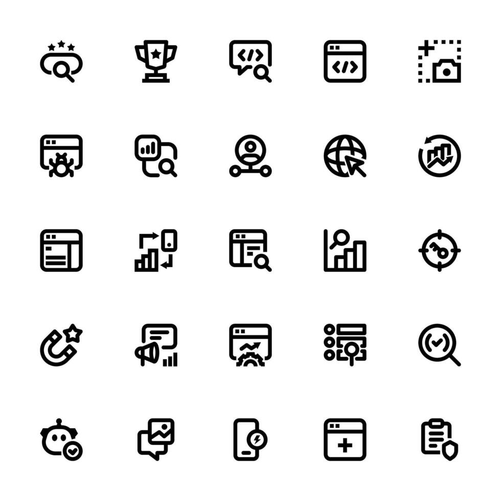SEO Icons Set in Black Outline Style vector