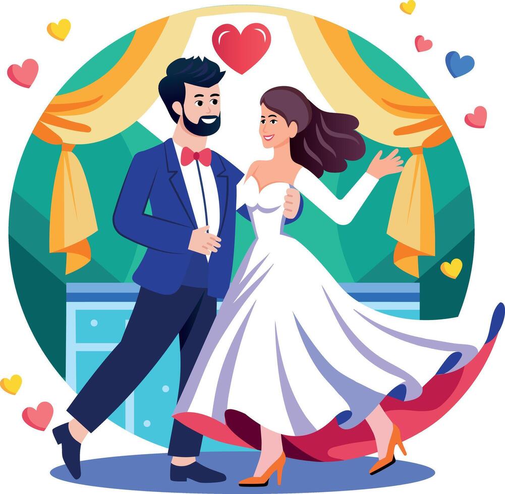 A flat style illustration showing romantic dance of couple vector