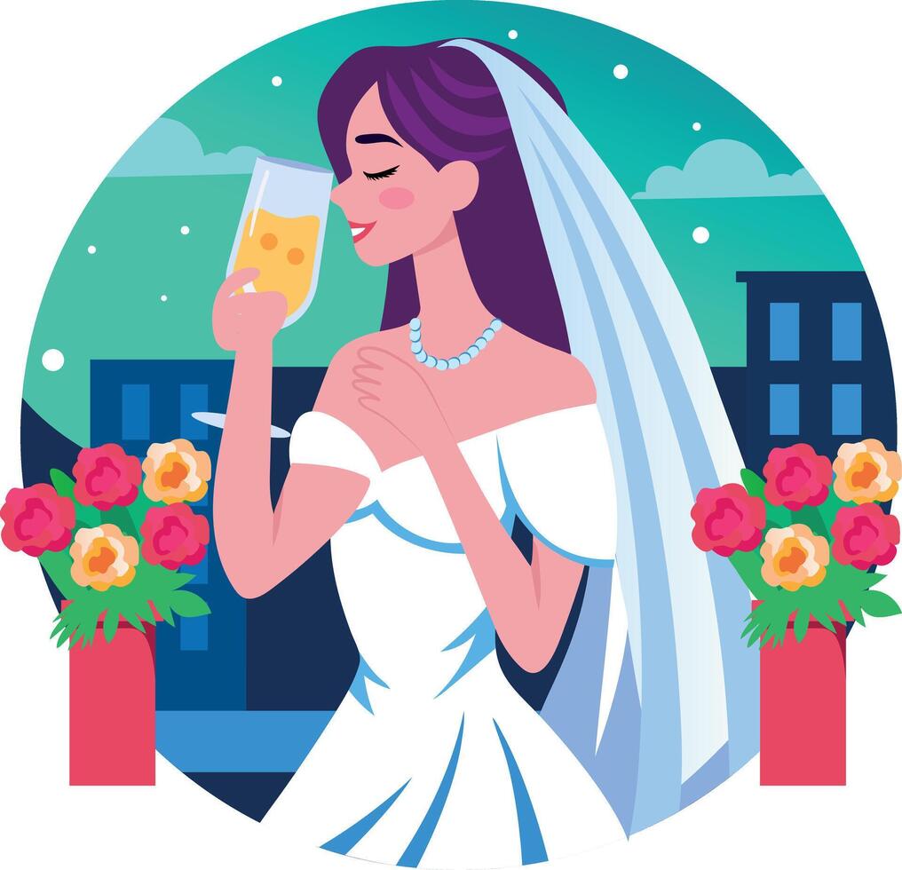 A flat style illustration showing bride drinking vector