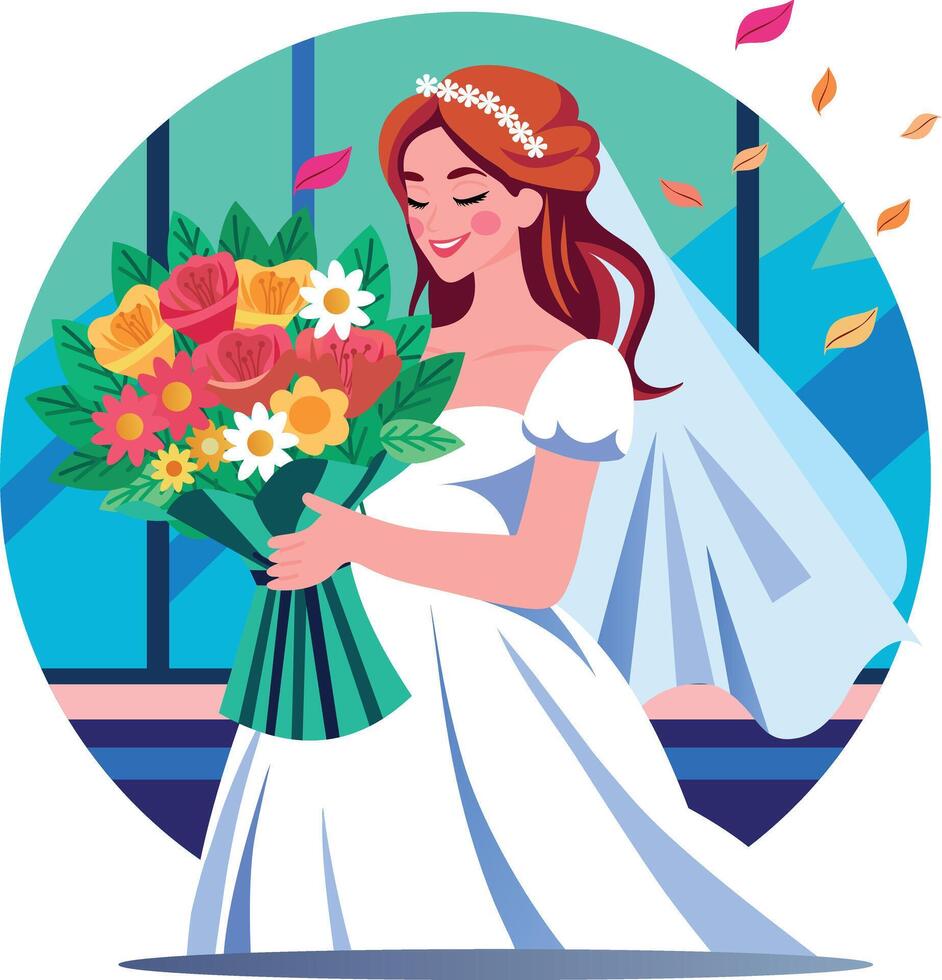 A flat style illustration showing bride bouquet vector