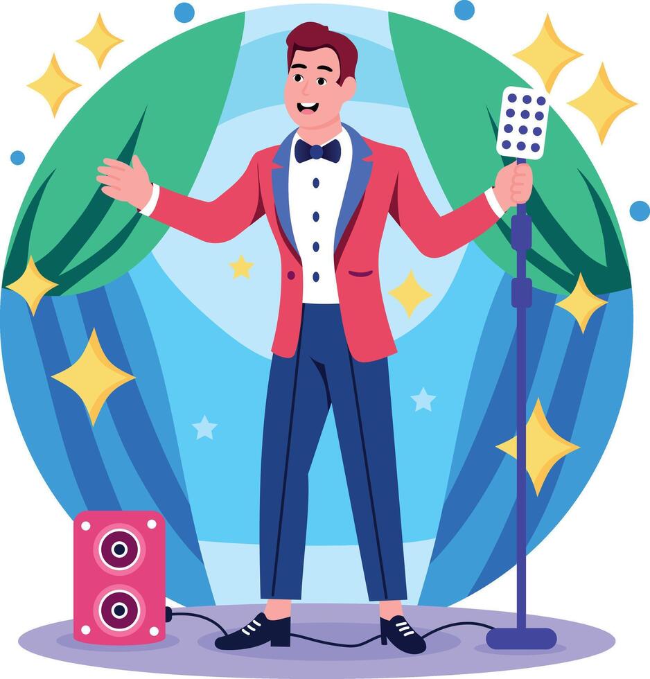 A flat style illustration showing groom singing vector