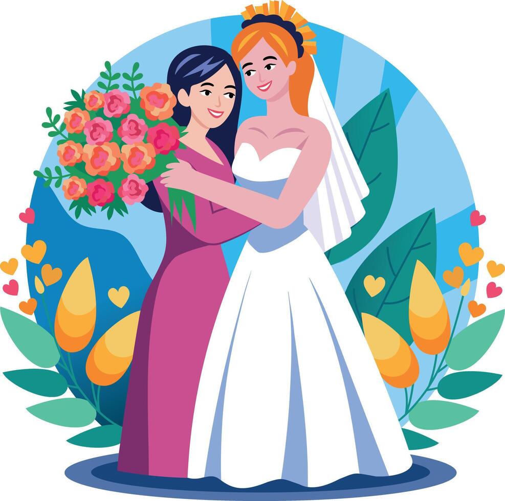A flat style illustration showing bride sister vector