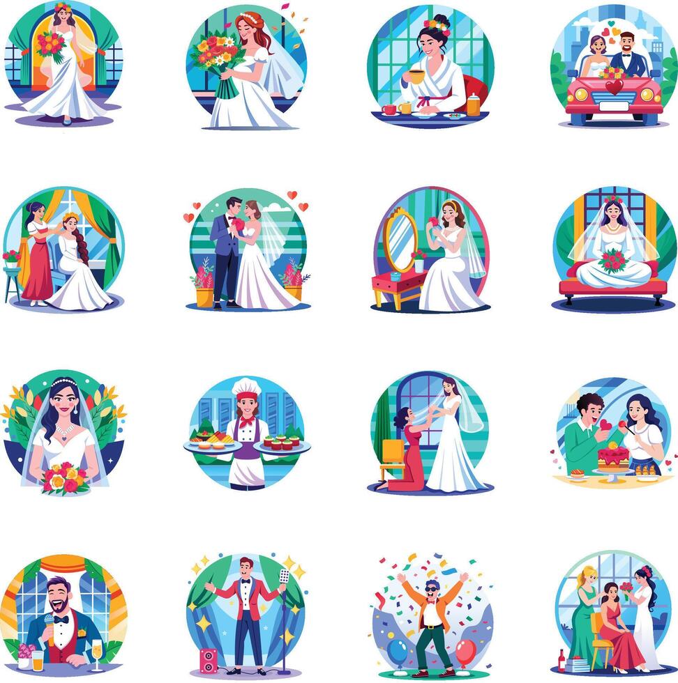 Colorful wedding illustrations collection vector
