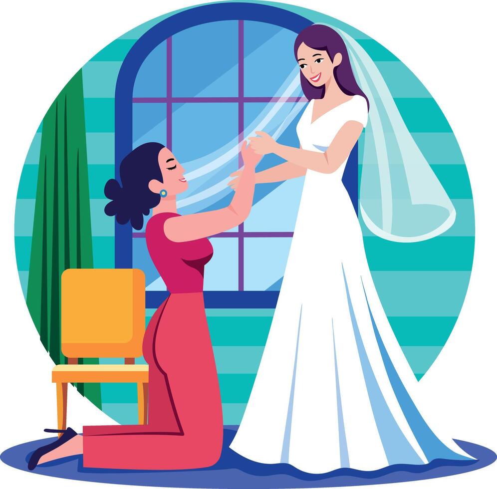 A flat style illustration showing bridesmaid vector
