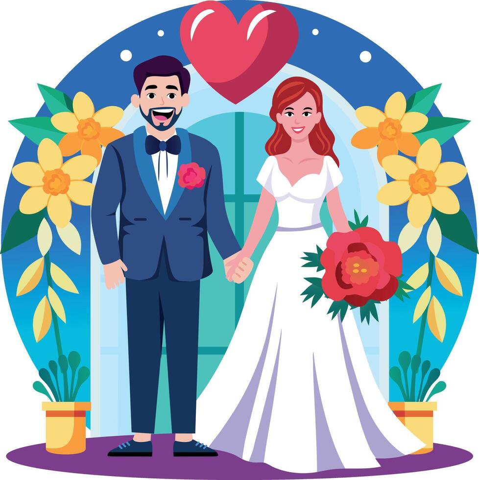 A flat style illustration showing married couple vector