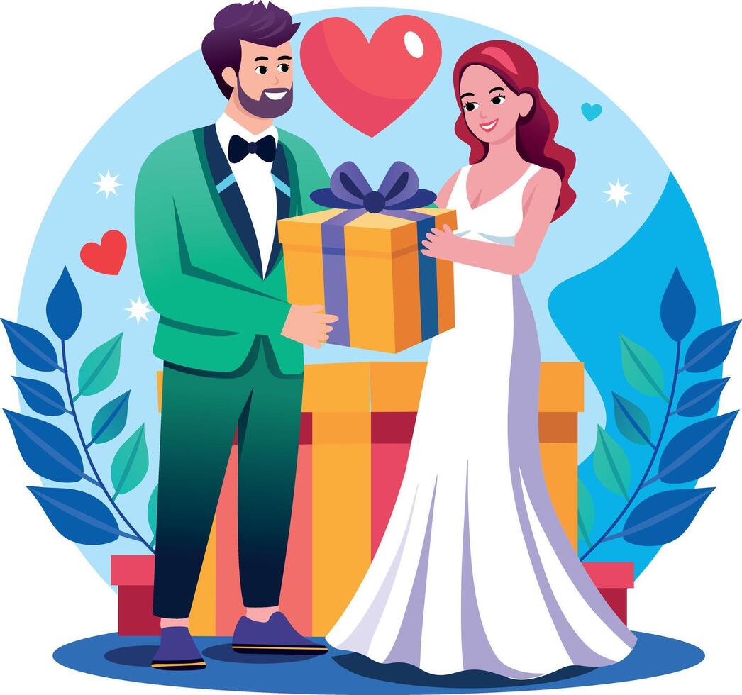A flat style illustration showing groom giving gift vector