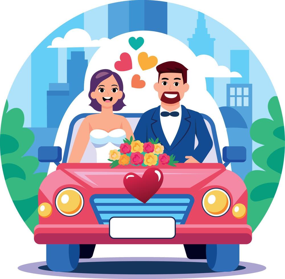 A flat style illustration showing couple ride vector