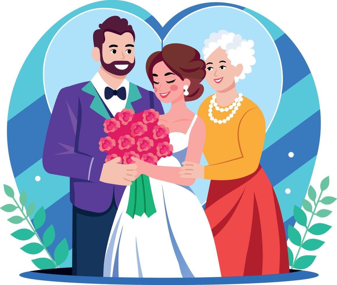 A flat style illustration showing wedding family vector
