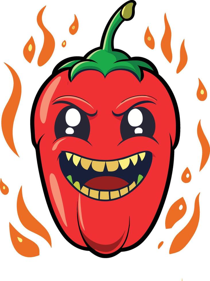 Fiery chili pepper character with wide grin cartoon vector