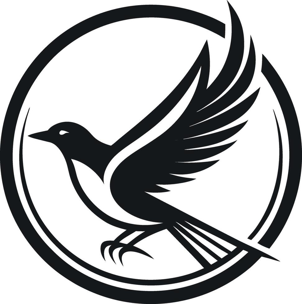 Black bird in circular emblem flying wings vector