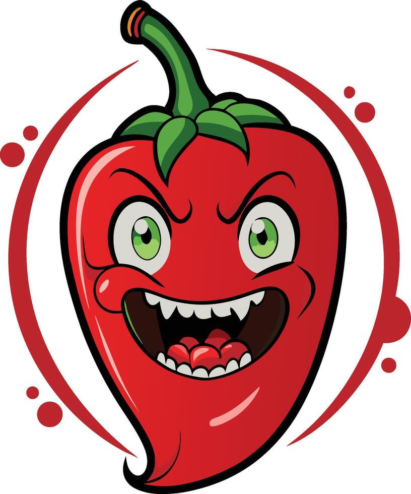 Fiery chili character with green eyes and wide grin vector