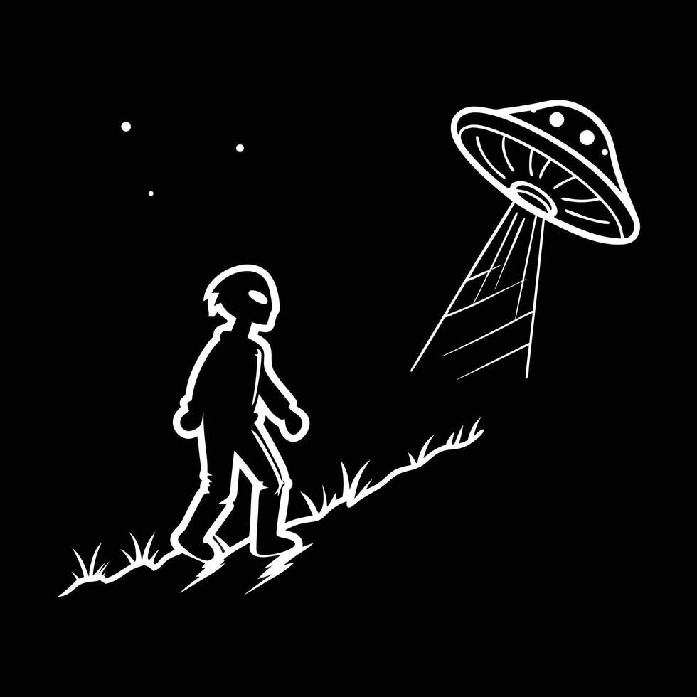 Alien abduction scene with person walking vector