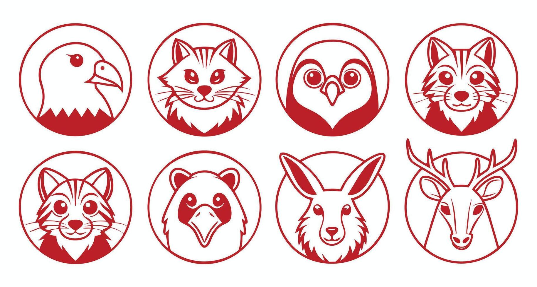 Diverse animal heads in red circular icons animal icons vector